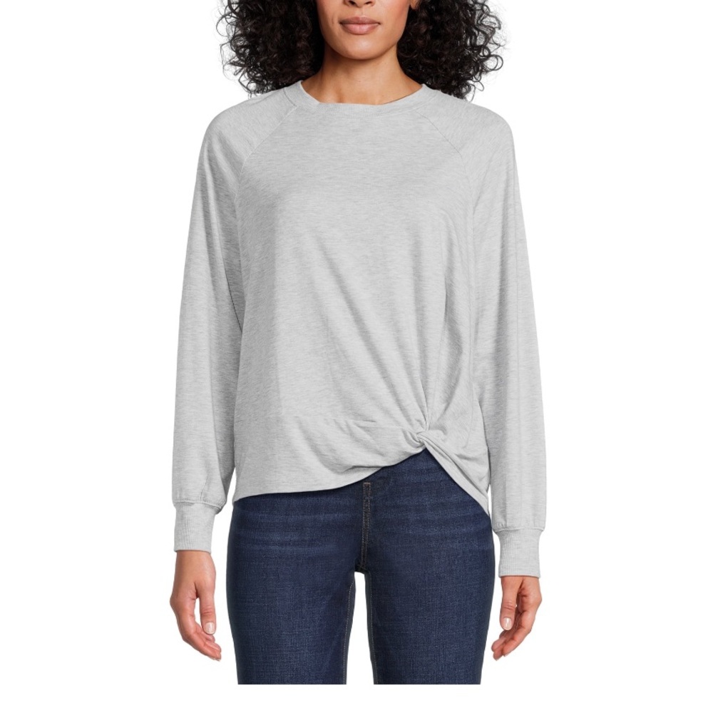 Time and Tru Women's Long Sleeve Twist Top, Size Large NWT Light Grey